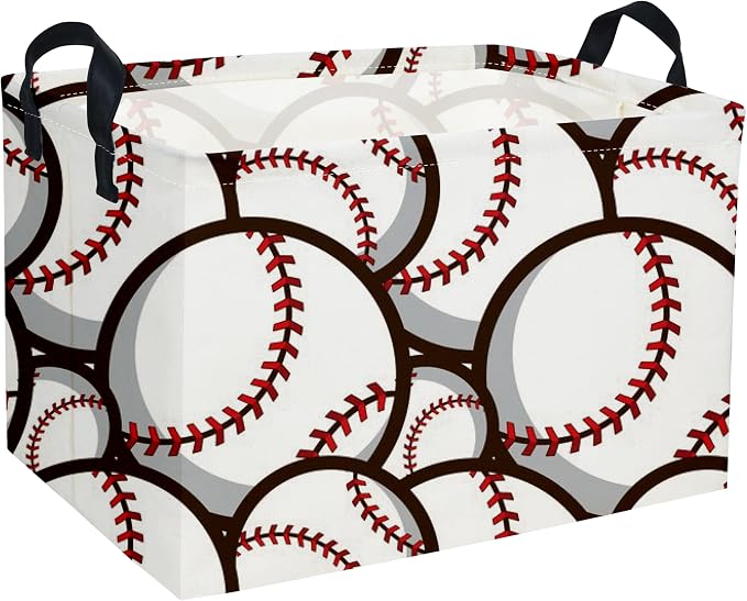 Essme Rectangular Baseball Basket, Kids Baskets,Boys Storage Bins, Kids Basket with Handles for Room Decor, Shelf Bin.( Baseball Basket)