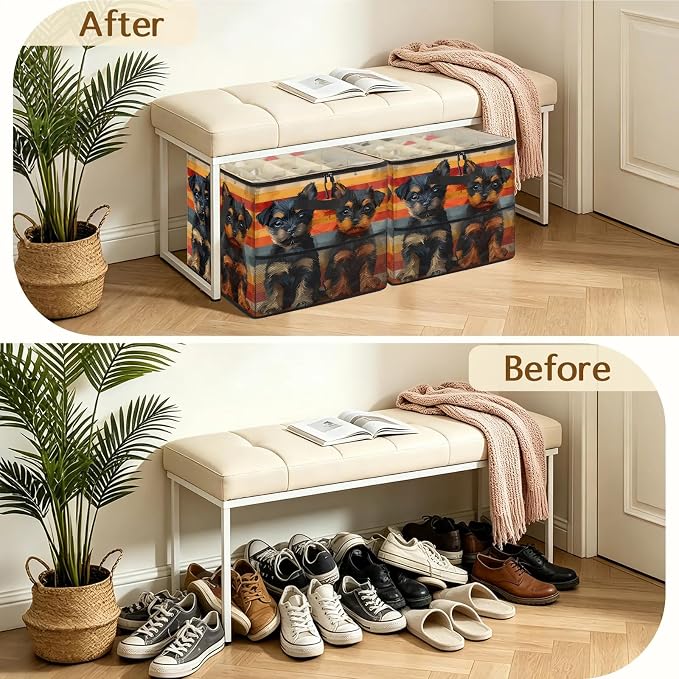 TropicalLife Puppy Dog Shoe Organizer for Closet | Foldable Shoe Storage Box Bin 16-32 Pair Shoe Storage for Sneakers, Boots & Heels with Adjustable Dividers, Clear Cover