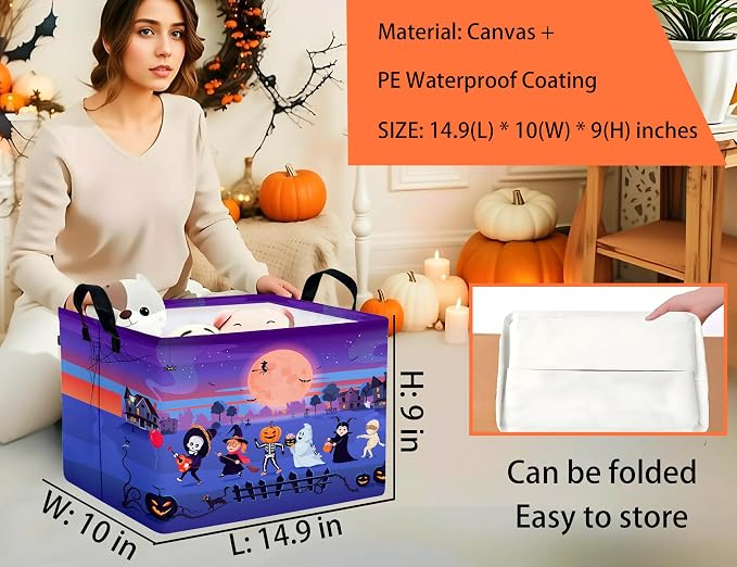 Large Halloween Themed Candy Gift Boo Basket for Kids Baby Personalized Adults Storage Bin Fall Decor(Line Up Spooky)