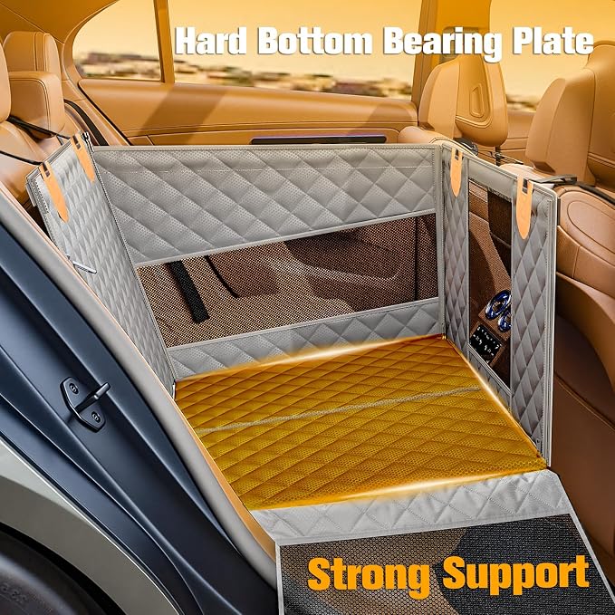 Large Dog Car Seat, Back Seat Extender for Dogs with Hard Bottom | Waterproof Medium Carseat for Dogs with 3 Mesh Windows, Pet Seat Cover for Cars, Trucks and SUVs