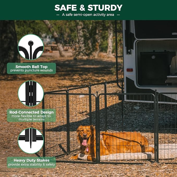FXW Rollick Dog Playpen, Indoor, Yard & RV Camping, 45" H, 8 Panels | Easy setup, Heavy-duty, DIY layouts, for Large Dogs, Patented