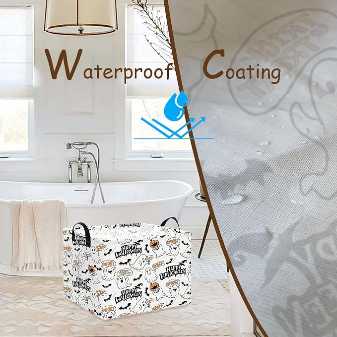 NTAO Gift Storage Basket Empty for Halloween, Storage Bin with Handles, Room Decor, Book Box(Spooky Ghost)