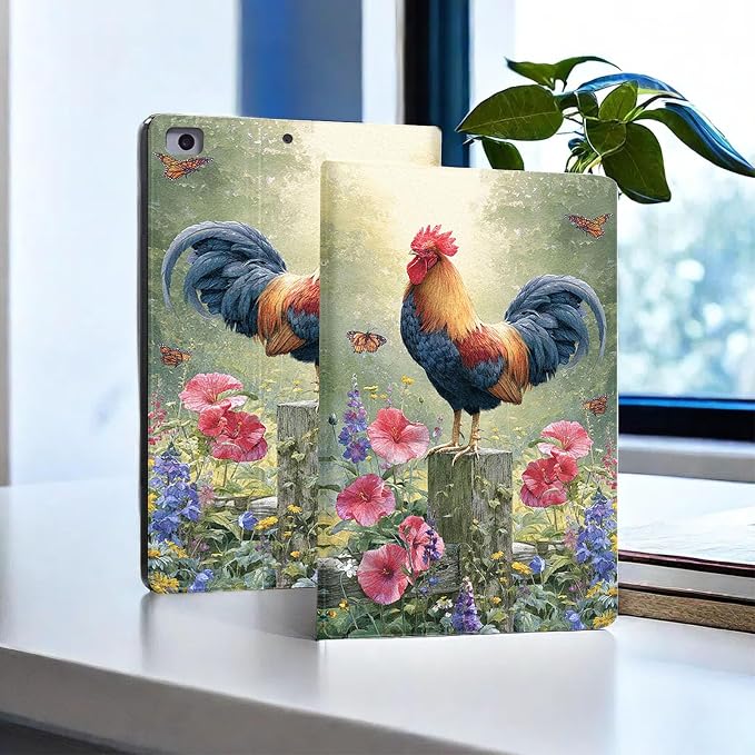 for Microsoft Surface Pro 8-13" 2021 Tablet Case,Auto Wake/Sleep,Adjustable Stand Protective Cover - Rooster Flower Butterfly