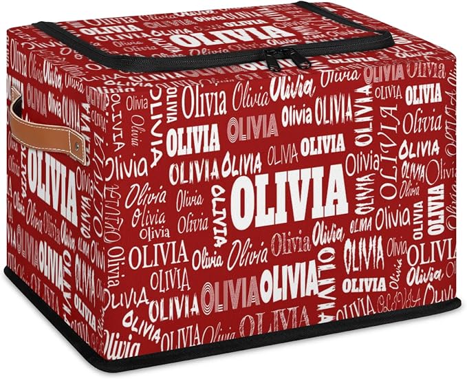 Personalized Name Storage Basket with Zipper Lid, Solid Red Canvas Storage Bins Toys Clothes Organizer for Bedroom, Kitchen, Bathroom, Nursery, Shelves, Closets