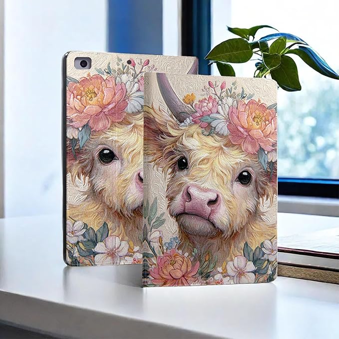 for Microsoft Surface Pro 11/10/9-13" 2024/2022 Tablet Case,Auto Wake/Sleep,Adjustable Stand Protective Cover - Cartoon Cow Flower
