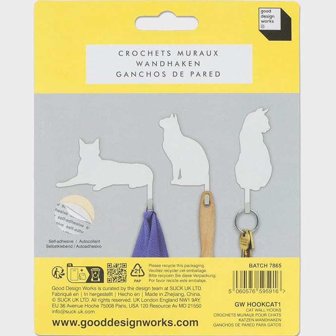 Suck UK Cat Hooks - Cat Keyholders - Novelty Gift for Pet Lovers - Decorative Metal Hangers for Keys Leashes Towels Pet Collars & Small Items - Multi Use Home Decor & Wall Hook Key Holder Organizer