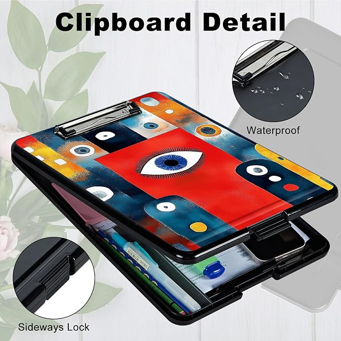 Heavy Duty Storage Clipboard, Slim Nursing Clipboard with Internal Pen Case, Portable File Organizer Case for A4 Letter Size Paper Office Medical Professionals, Artistic Eyes