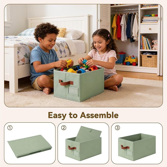 GRANNY SAYS Closet Storage Bins with Label, Sage Green, Medium, 3-Pack | Fabric Storage Bins, Closet Storage Bins for Shelves, Collapsible Storage Boxes, Decorative Storage Box