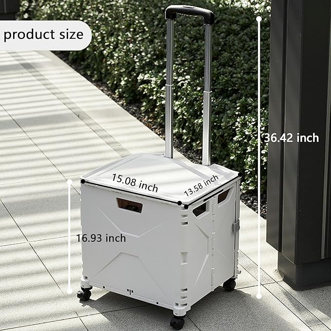 Collapsible Rolling Crate on Wheels for Teachers - Heavy Duty Plastic Teacher Tote Basket with Capacity, Durable Wheels, and Multi-Functional Design for Classroom, Shopping, or Travel (White)