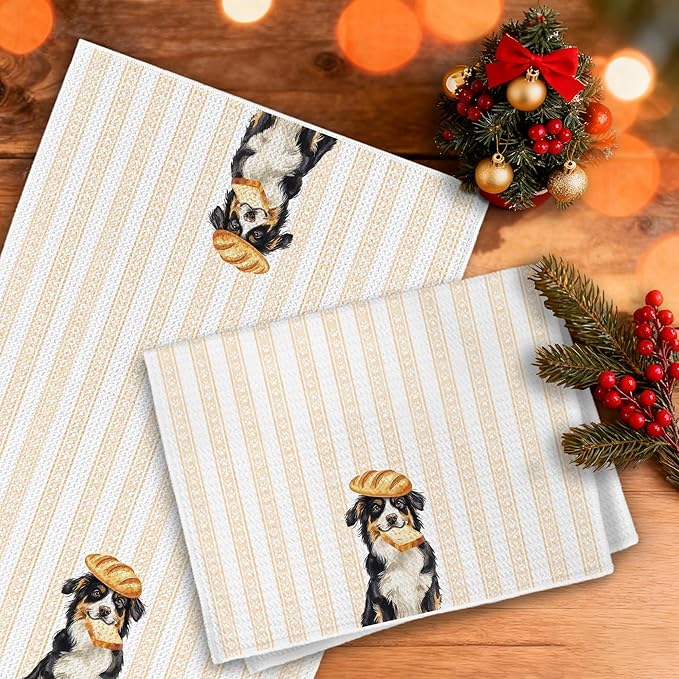Bernese Mountain Dog Kitchen Towels, Bernese Mountain Dog Gifts Dish Tea Towels, Bread Baker Gifts, Cute Baking Chef Puppy Decorative Hand Towel for Kitchen Bakery, 16x24 Inch