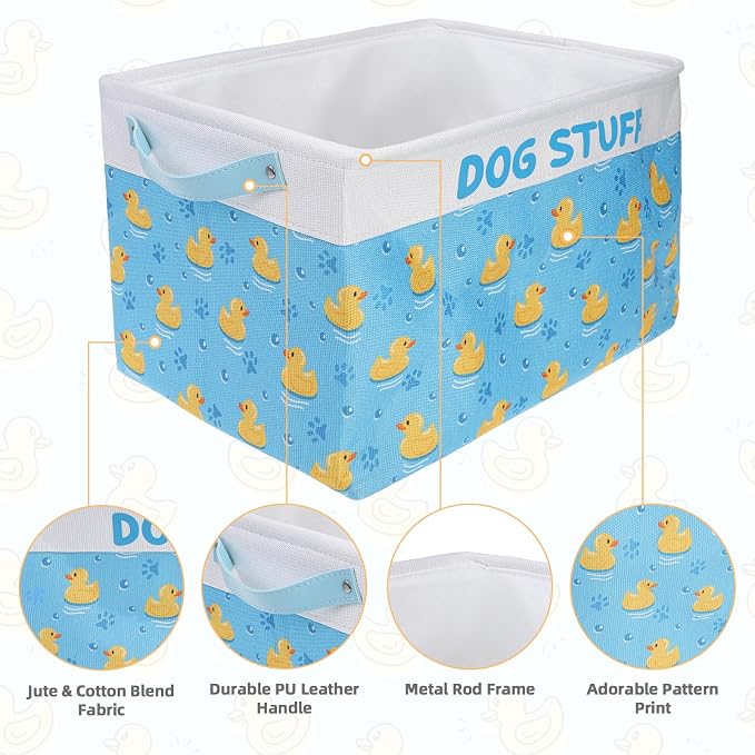 Homimp Dog Food Storage Container,Dog Toy Basket Bin Box with Comfortable Handles and Cover,Collapsible Pet Toy Storage Organizer for Accessories,Toys,Coat & Clothing,Blanket & Leash, Blue 15"x13"x12"