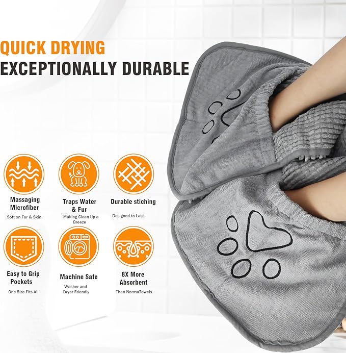 Puomue Microfiber Dog Towels for Drying Dogs, Super Absorbent, Soft and Quick Drying Pet Grooming Towel, 31Inch X 13Inch, Perfect Pets' Shower & Bath Supplies for Dog and Cat, Machine Washable, Grey