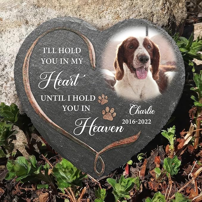Wrappiness Pet Memorial Stone - Angels Sometimes Have Paws, Personalized Dog Memorial Gifts, Remembrance Condolences Bereavement Gifts for Loss of Pet Custom Photo (Heart 02, Stone)