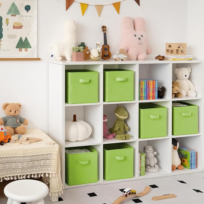 GRANNY SAYS Cube Storage Bins, 11 Inch 6-Pack Cube Organizers, Light Green | Collapsible Storage Boxes with Thickened Base Plate, Sturdy Handles, Decorative Baskets for Shelves, Closet