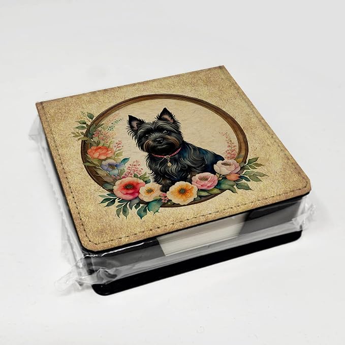 Caroline's Treasures Cairn Terrier and Flowers PU Leather Note Paper Holder with Artist-Designed Cover, Desk Accessory, Office Gift