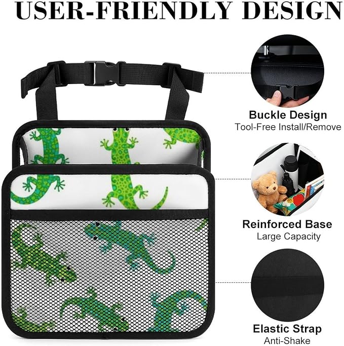 Car Seat Back Organizer Hanging Storage Bag for Backseat, Cute Animals | Lizards, Pu Leather Auto Storage Organizer with Mesh Pockets, Waterproof and Leakproof