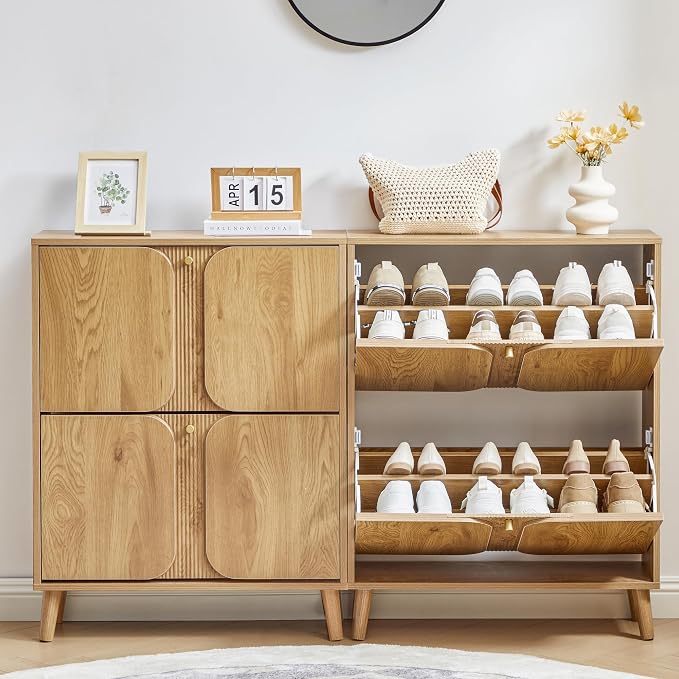BERRYMERRY 27.6" W Shoe Storage Cabinet with 2 Flip Drawers, Unique | Natural,Hidden,Small,Front Door,Entryway,Narrow