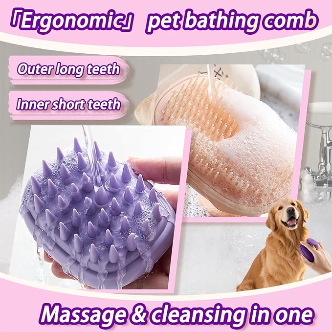 2-in-1 Detachable Dog Bath Brush, Dog Brush for Shedding & Massage, Gentle Silicone Grooming Brush for Long Haired Dogs & Short Haired Dogs, Bathing Brush for Dogs & Cats