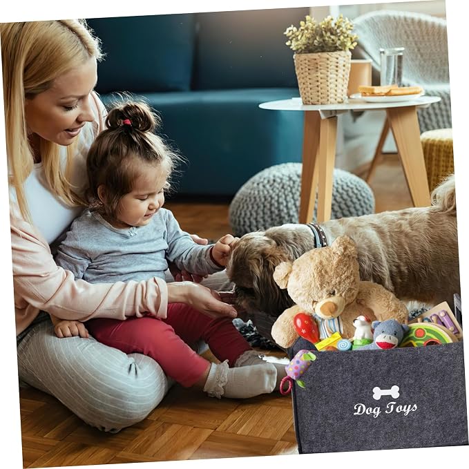 Pet Toy Storage Basket Felt Organizer for Dogs and Cats Multi-functional Toy Bin for Blankets Leashes and Accessories