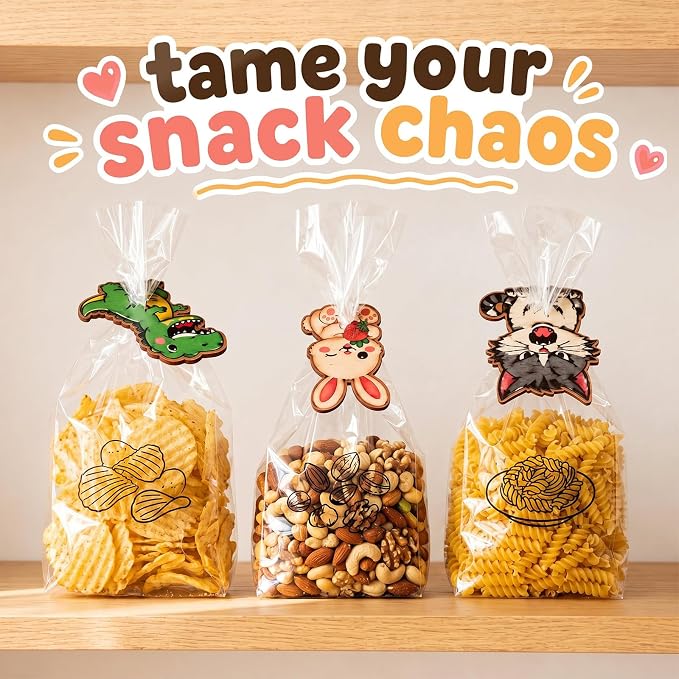 Patelai 20 Pcs 3.94 x 3.94 Inch Fun Animal Shaped Bread Bag Clips Wood Bread Clip Bag Sealerreusable Food Storage Seal Clips Cartoon Shaped Food Storage Holder for Kitchen Snack Organizer