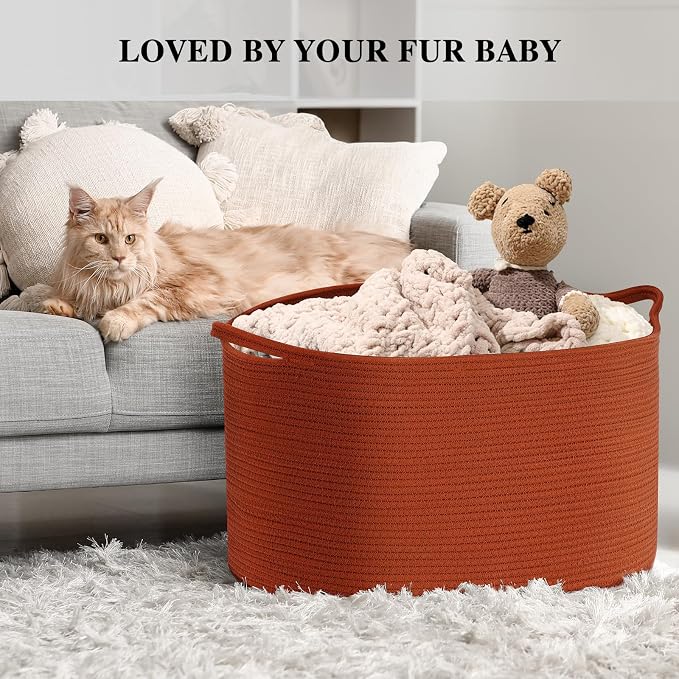 Maliton Woven Rope Blanket Basket Living Room, Storage Basket for Toy, 90L | 22"x14" Cotton Rope Basket. Holds Blankets, Toys & Towels & Laundry. For Bedroom, Nursery, Bath & Playroom. Soft & Durable