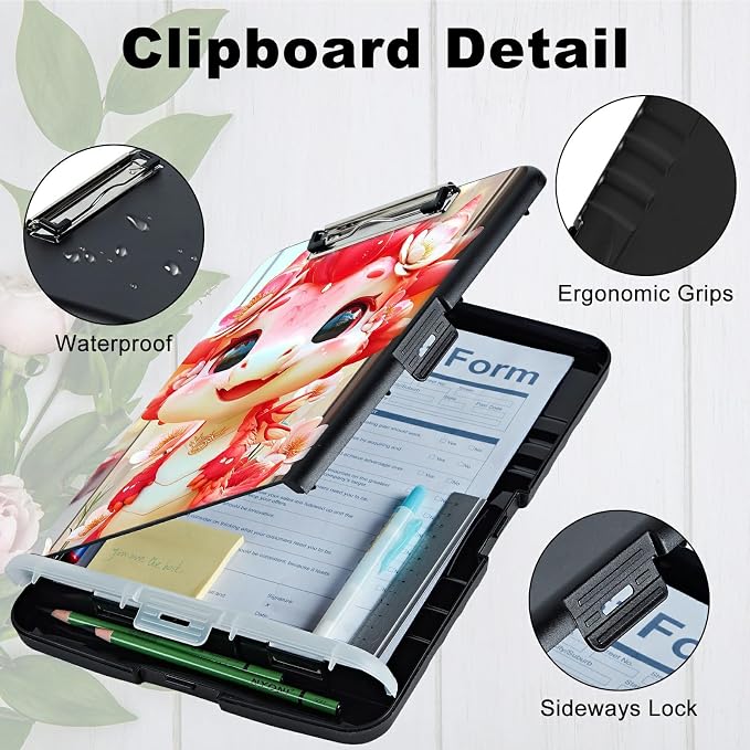 A4 Clipboard with Storage Pen Holder, Clipboards Organizer Nursing Clipboard Foldable File Folder Plastic Clipboard Folio Clip Board for Office Work Classroom Doctor, Pink Dragon