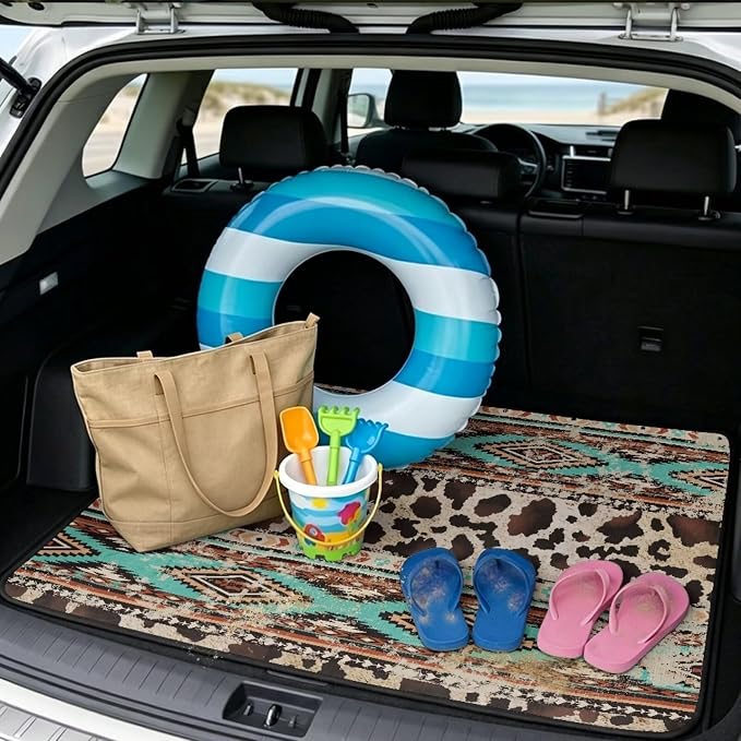 Howilath Aztec Tribal Cow Print Trunk Mat for SUV All Weather Car Cargo Liner Universal Trunk Floor Mat Vehicle Interior Protection Accessories for Most Cars
