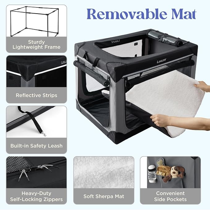 Lesure Today Show Soft Collapsible Dog Crates for Medium Dogs, 30in Black | Portable Travel Camping Pet Kennel, 4-door, Indoor and Outdoor Use, Easy to Set Up and Fold, For Medium Breeds Up to 50 lbs