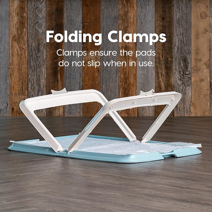 IRIS USA Pee Pad Holder, Fits 28x34 Pads, Blue, Made in USA | Dog Training Pad Holder, Holds Pads in Place, Leakproof Design, Secure Latches, Non-Skid Feet, Easy Clean Surface