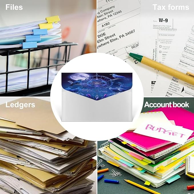 Portable Dream Catchers and Raven Folder, File Folders with Replaceable Label, Clear Document Folders for Office Essentials