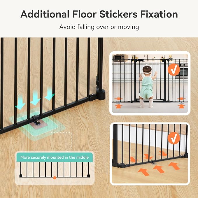 COMOMY 80" Extra Wide Baby Gate, Dog Gate for House Stairs Doorways | Auto Close Pet Gate with Door Walk Through, 5 Metal Panels, Hardware Mounted Baby Fence Indoor Outdoor(30" Tall,Black)