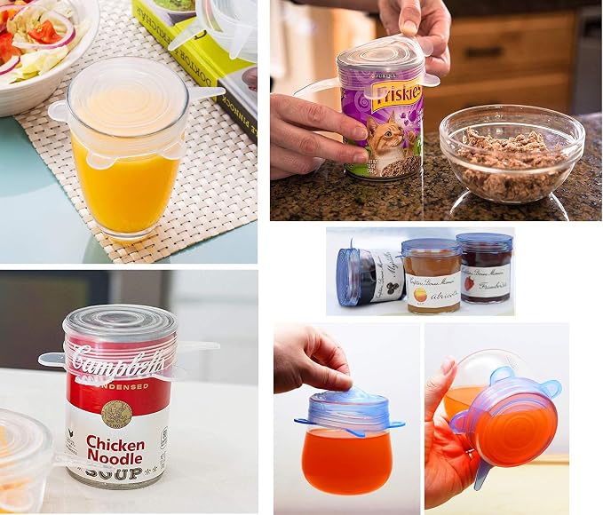 COMTIM Pet Food Can Lids, Silicone Stretch Can Lids Covers for Dog Cat Food, Reusable Expandable Universal Size Fit Most Cans and Jars, 9 PACK