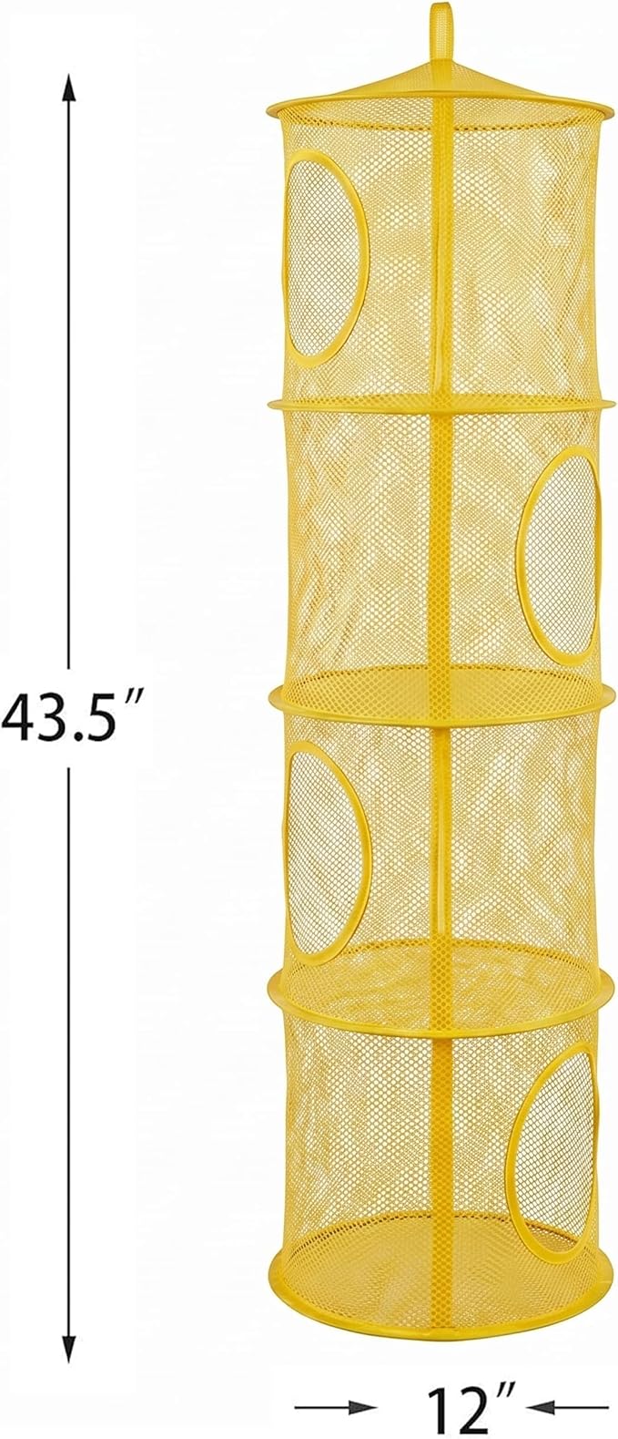 Hanging Stuffed Animal Storage Hammock Net 4 Tiers, Yellow | Hanging Mesh Storage Organizer for Kids Room, Holds Plushies, Gloves, Hats, Socks, Foldable Space-saving Design