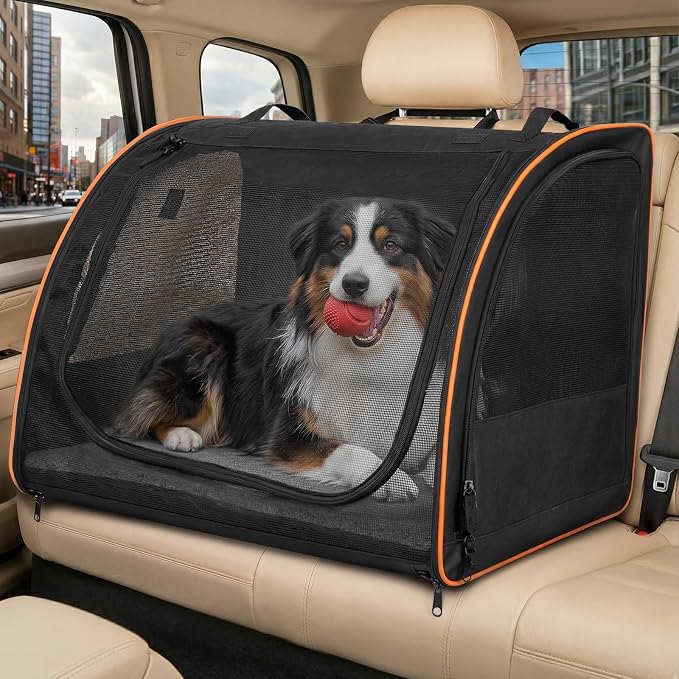 Dog Car Seat, Enclosed Carrier for Pets Travel Safety Dog Crate Soft-Sided Covered Car Kennel Carrier for Backseat for Medium Dogs