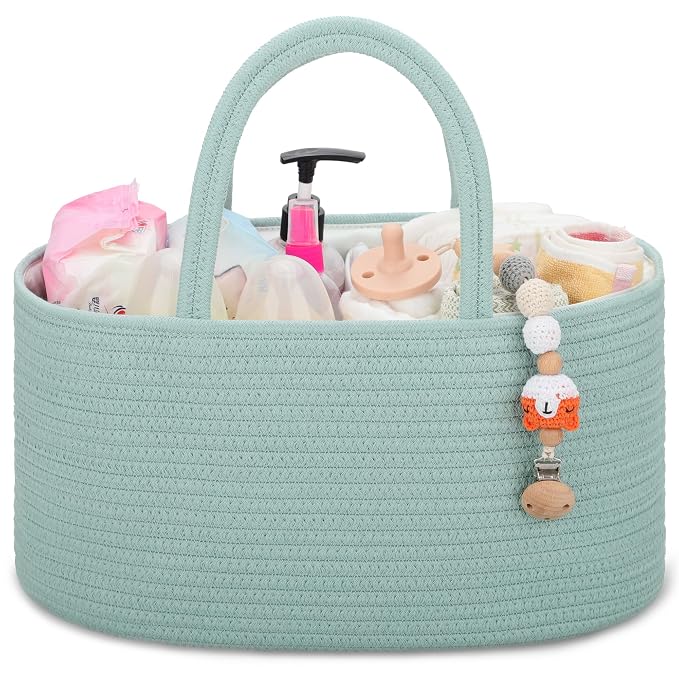 COMSE Baby Diaper Caddy Organizer with Handles, Cotton Rope, Light Green