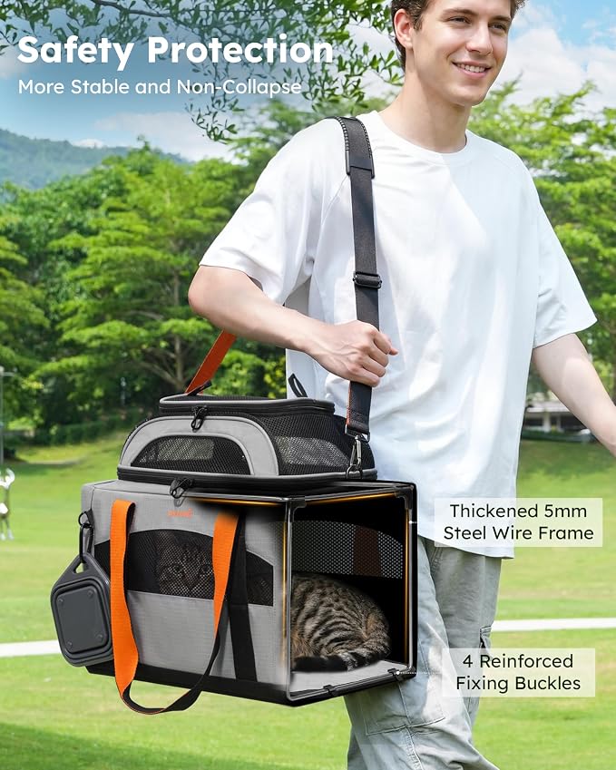 Pecute Cat Carrier,Top Expandable Dog Crate for Travel, Grey