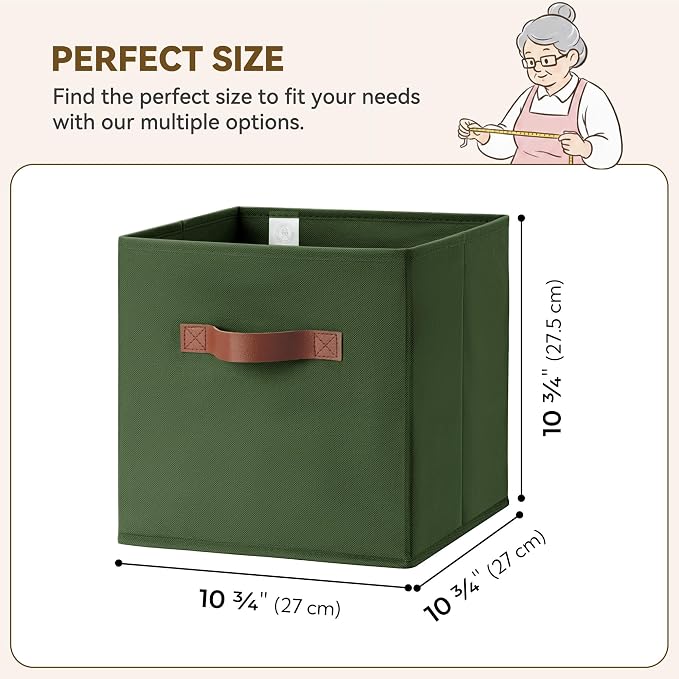 GRANNY SAYS 11 Inch Cube Storage Bins, Cube Organizer, Olive Green, 6-Pack | Collapsible Storage Boxes with Thickened Base Plate, Sturdy Handles, Decorative Baskets for Shelves, Closet