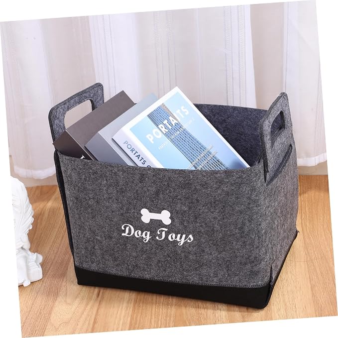 Pet Toy Storage Basket Felt Organizer for Dogs and Cats Multi-functional Toy Bin for Blankets Leashes and Accessories