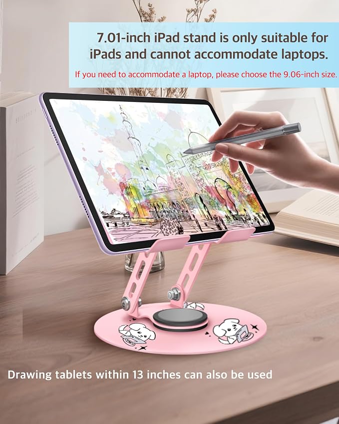 Upgraded 360°Rotating Tablet Stand with Foldable Base - Cute Dog Pattern,Universal for 7-13" Devices (iPad,iPhone,Tablet,Phone) - Ideal for Desk Work,Office,Travel,Home & Painting