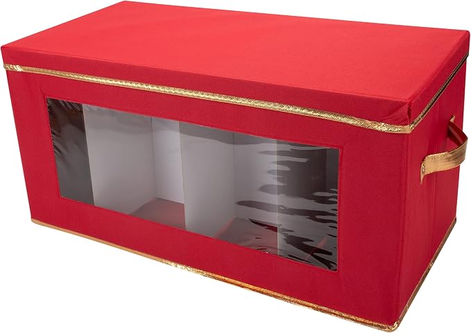 Simplify Holiday Figurine Storage Box | 8 Compartments | Seasonal and Christmas Décor Organizer | Nutcrackers | Lidded | Red