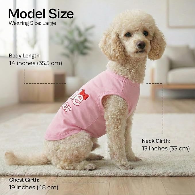 Parisian Pet Dog Shirt - 100% Cotton Shirts for Large Dogs - Pink Sleeveless Girl Pet Clothes - Lightweight and Breathable Puppy Clothes - Stretchy Dog Apparel for Little Sister Dogs