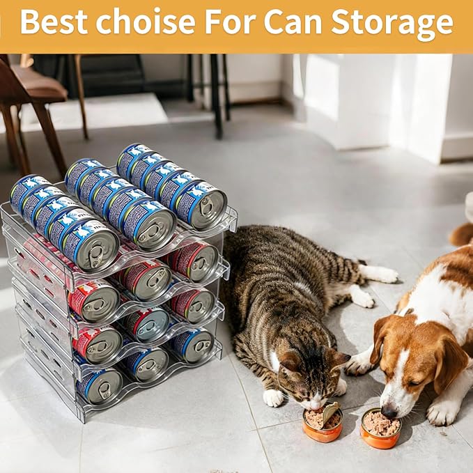 Cat Food Can Organizer 4-Tier Hold 72 Cans 3.5oz Transparent Cat Can Rack | Wet cat food storage rack suitable for kitchen cabinets and storage cabinet countertops,Suitable for multi size cans