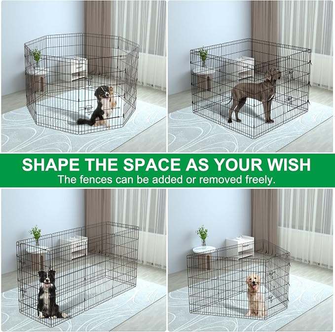Artmalle Dog Playpen 36 Inch, 8-Panel Rustproof Foldable Fence with Door | Rustproof 8-panel metal playpen with door folds flat, sets up tool-free, and forms multiple shapes for indoor or outdoor use.