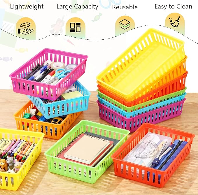 Wenqik Set of 12 Small Plastic Baskets for Organizing, Colorful