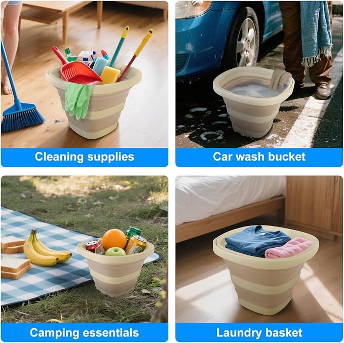 5L Collapsible Bucket with Handle, Mop Bucket for Wash Basin Dog Water Car Washing Window Cleaning, Foldable Plastic Tub Waterpot for Outdoor Beaching Fishing Gardening Camping Essentials