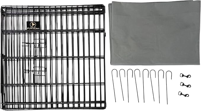 PJYuCien Puppy Playpen with Bottom Pad and Door, 8 Panels 24" H, Gray | 24"W, Dual-function Pad, For Small Pets, Foldable Octagonal Pen, Versatile, Indoor & Outdoor, Backyard, Protects Floors