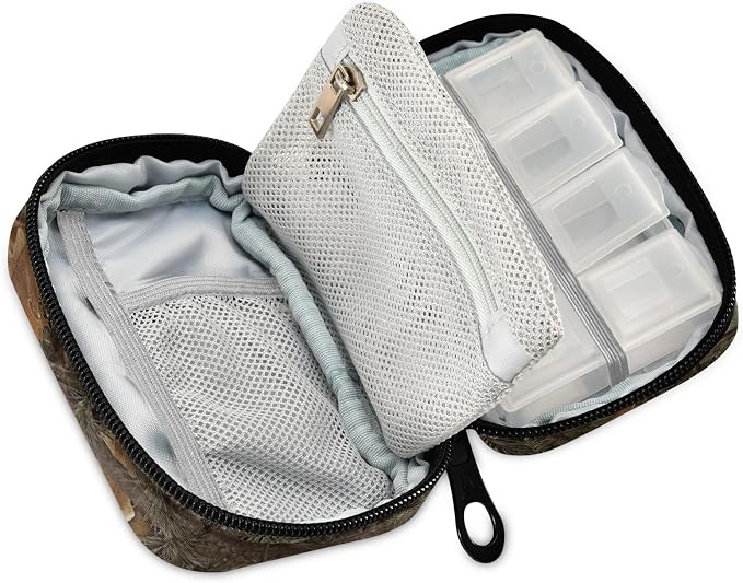 Vintage Camo Pill Case, Weekly Portable Pill Bag Container 7 Days Pill Box Organizer Vitamin Supplement Holder with Zipper for Travel Family Business