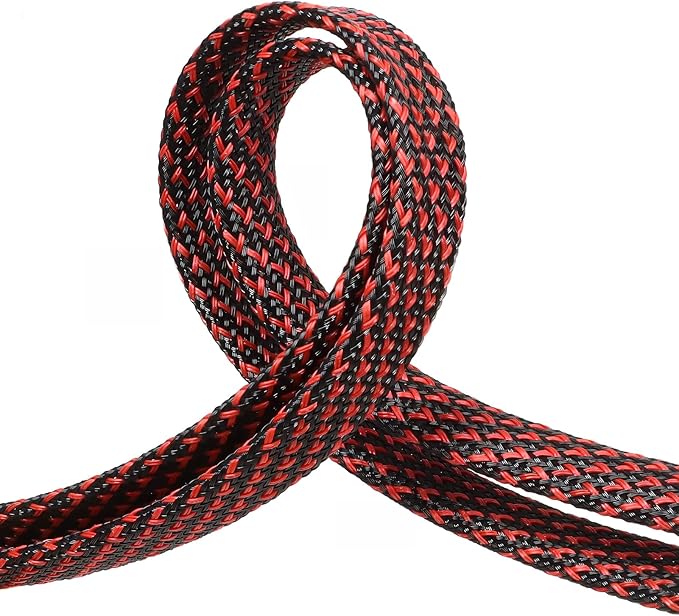 Braided Cable Sleeve 33ft, PET Expandable Wire Loom for Automotive Wiring Harness & PC Computer Case, Audio Video Cable Management System (Red~Black, 8mm (5/16"))