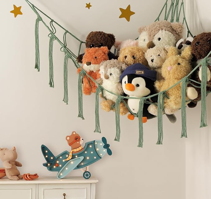 mirolam Stuffed Animal Hammock - Large Stuffed Animal Net Corner - Hanging Stuff Animal Storage Organizer For Plush Plushie Display Room Bedroom Boho Decor