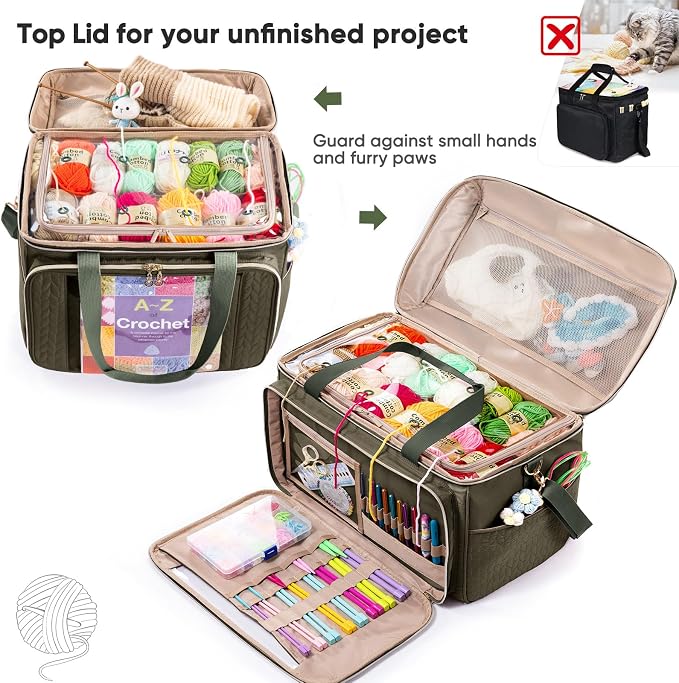MYBAGZING Large Yarn Storage Bag,Crochet Bag Organizer,Yarn Bags for Crocheting,Crochet Storage Bag with Pockets for Crochet Hooks, Crochet Accessories,Knitting Bags,Gifts for Crocheters